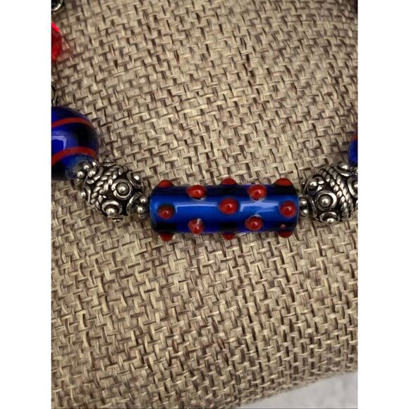 Red Blue Lampwork Beads Handmade Bracelet #Italy #USA #handmade - Picture 6 of 7